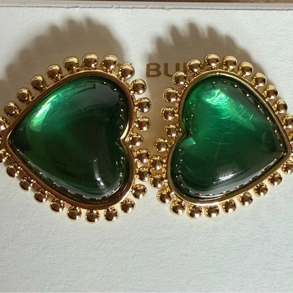 Tory Burch Gold and dark Burgundy logo  Heart Earrings - Picture 8 of 9